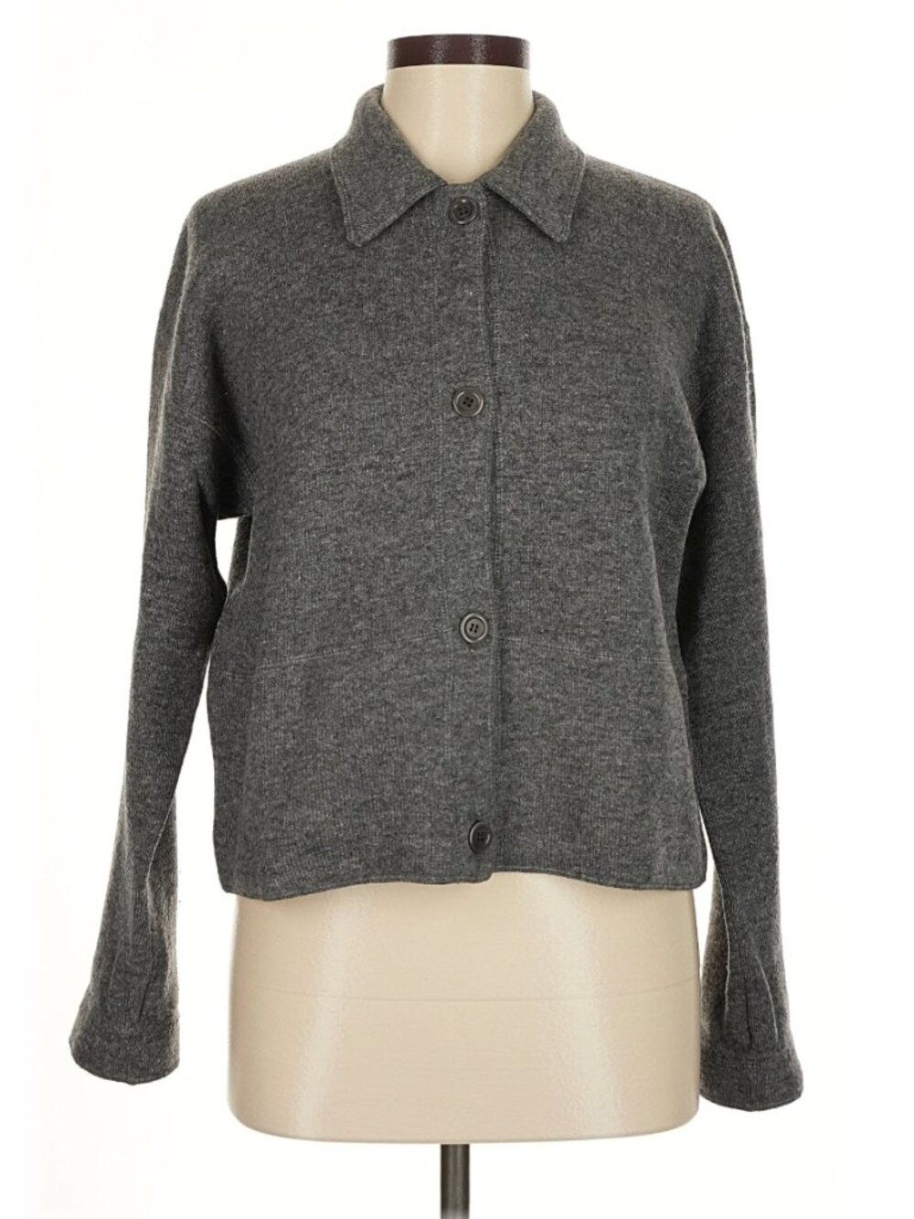 Vintage Y2K J.Crew Wool Blend Collared Cardigan Heather Gray Boxy Size M Sweater